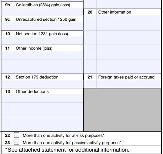 Here’s a screenshot showing Part 3 continued of a blank K-1 form